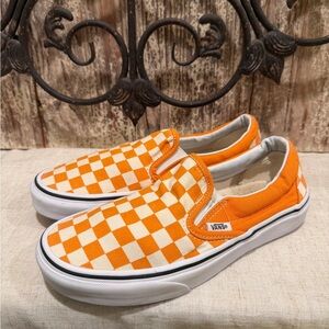 Vans Orange Checkerboard Slip-On Sneakers 7